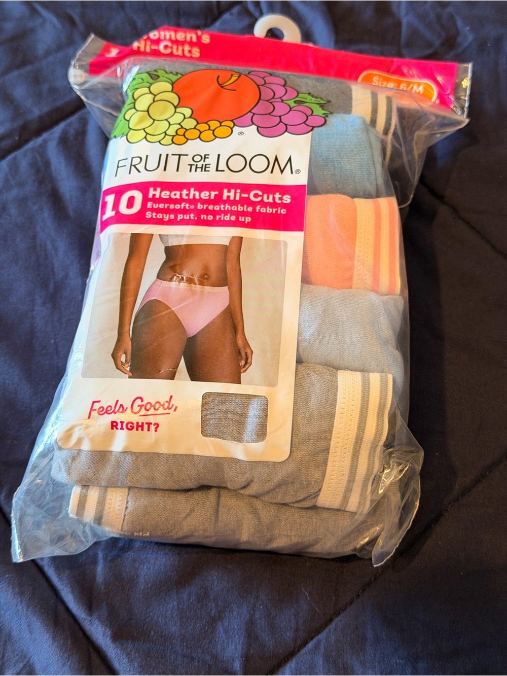 Fruit of the Loom Women's Heather Hi-Cut Briefs - Gray with Pink Accent